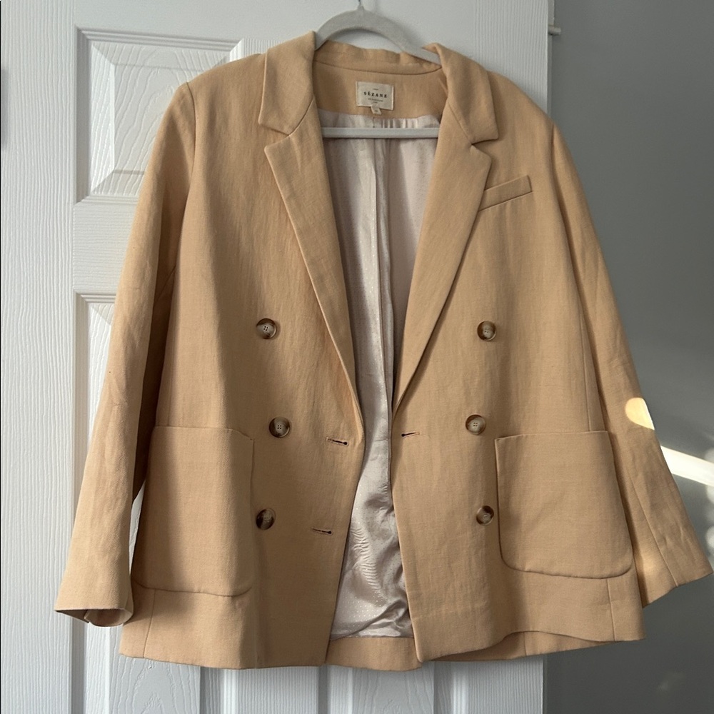 Sezane-Linen, double-breasted suit jacket-Size 42-XL